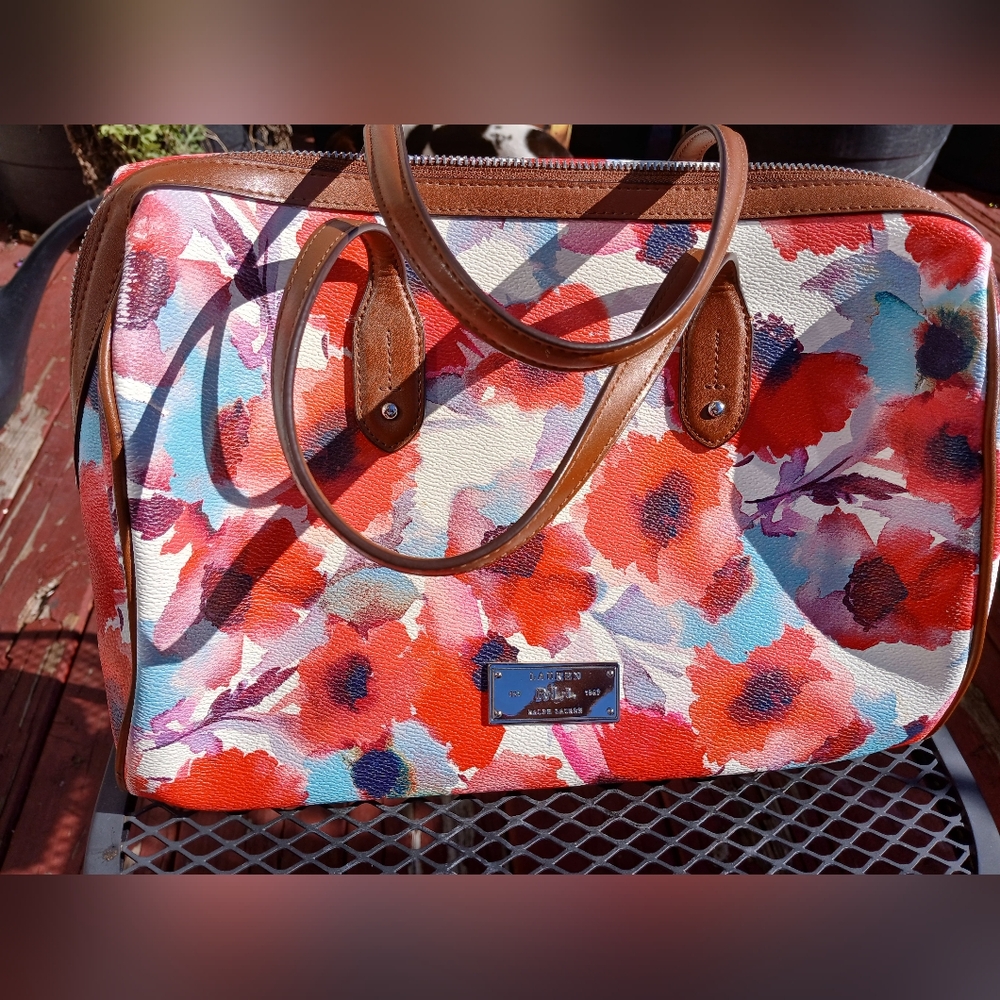 Lauren Ralph Lauren Red and Blue Floral Satchel - Picture 5 of 16